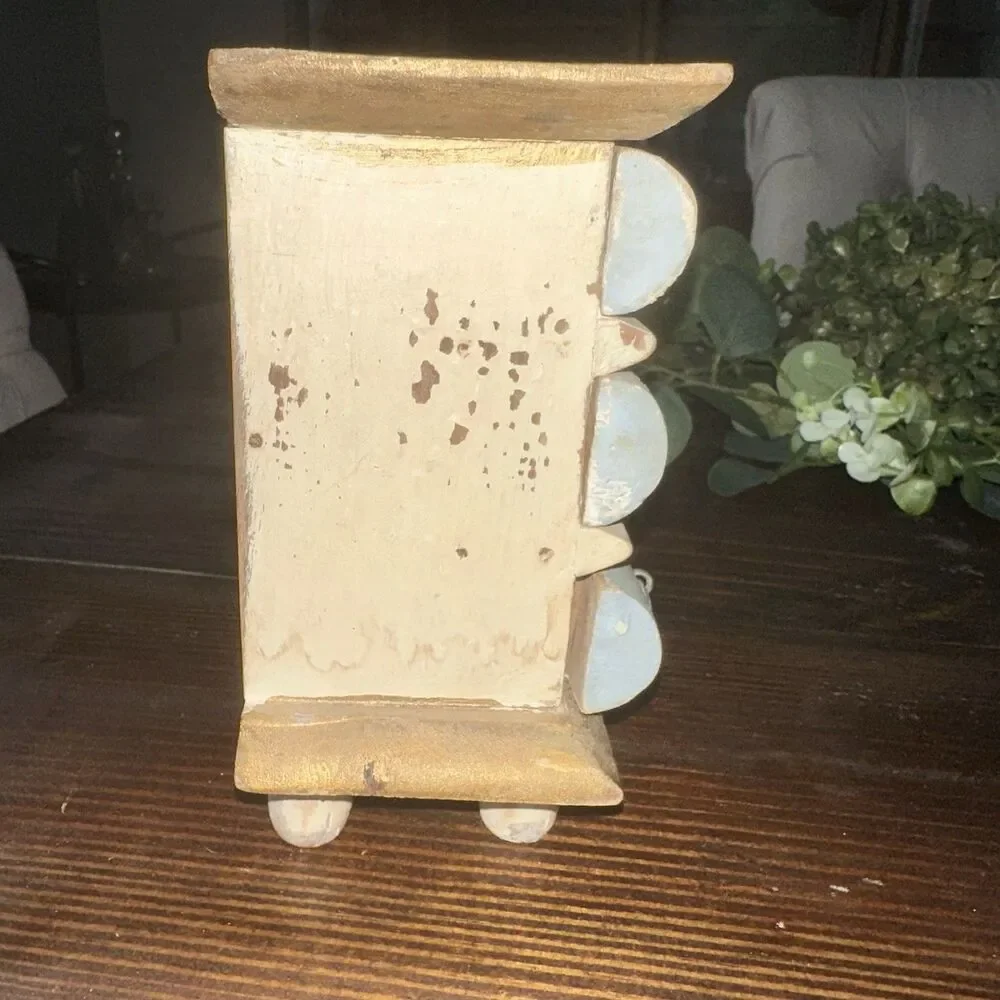 Small Rustic Weathered Shabby Chic Wooden Jewelry Spice Box 3 Drawers Beige Blue